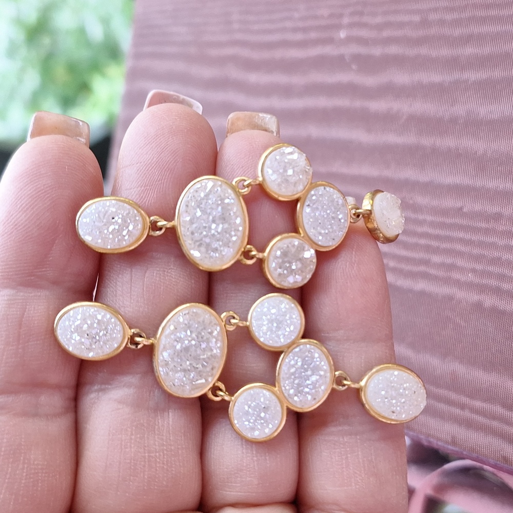 Pink Druzy Earrings 14kgp